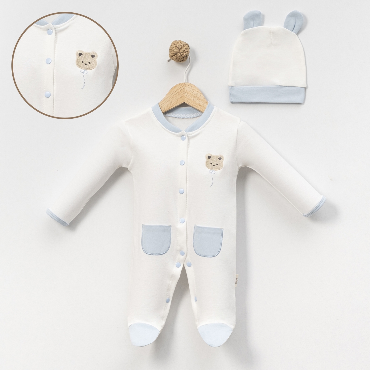 BEBLY KIDS ERKEK 0-3 AY CEPLİ AYICIKLI 2Lİ TULUM