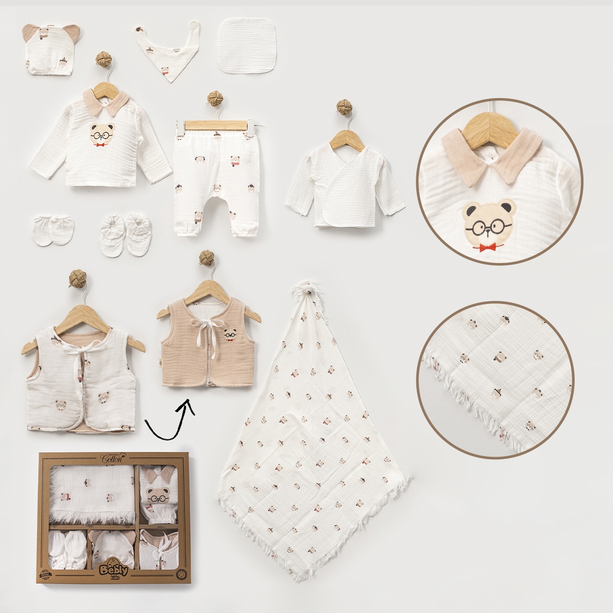 BEBLY KIDS ERKEK 0-3 AY ELYAFLI MÜSLİN 10LU SET