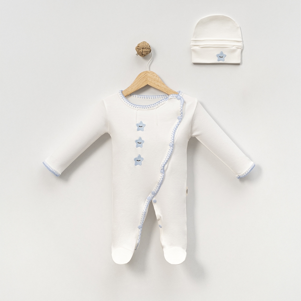 BEBLY KIDS ERKEK 0-3 AY KROŞETALI YILDIZLI TULUM