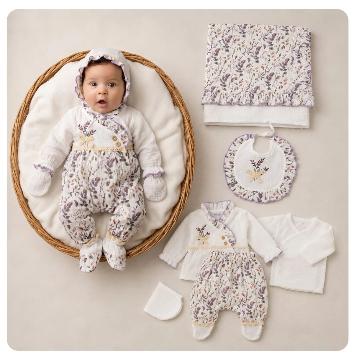 BEBLY KIDS KIZ 0-3 AY ÇİÇEK BAHÇESİ MÜSLİN 10LU SE