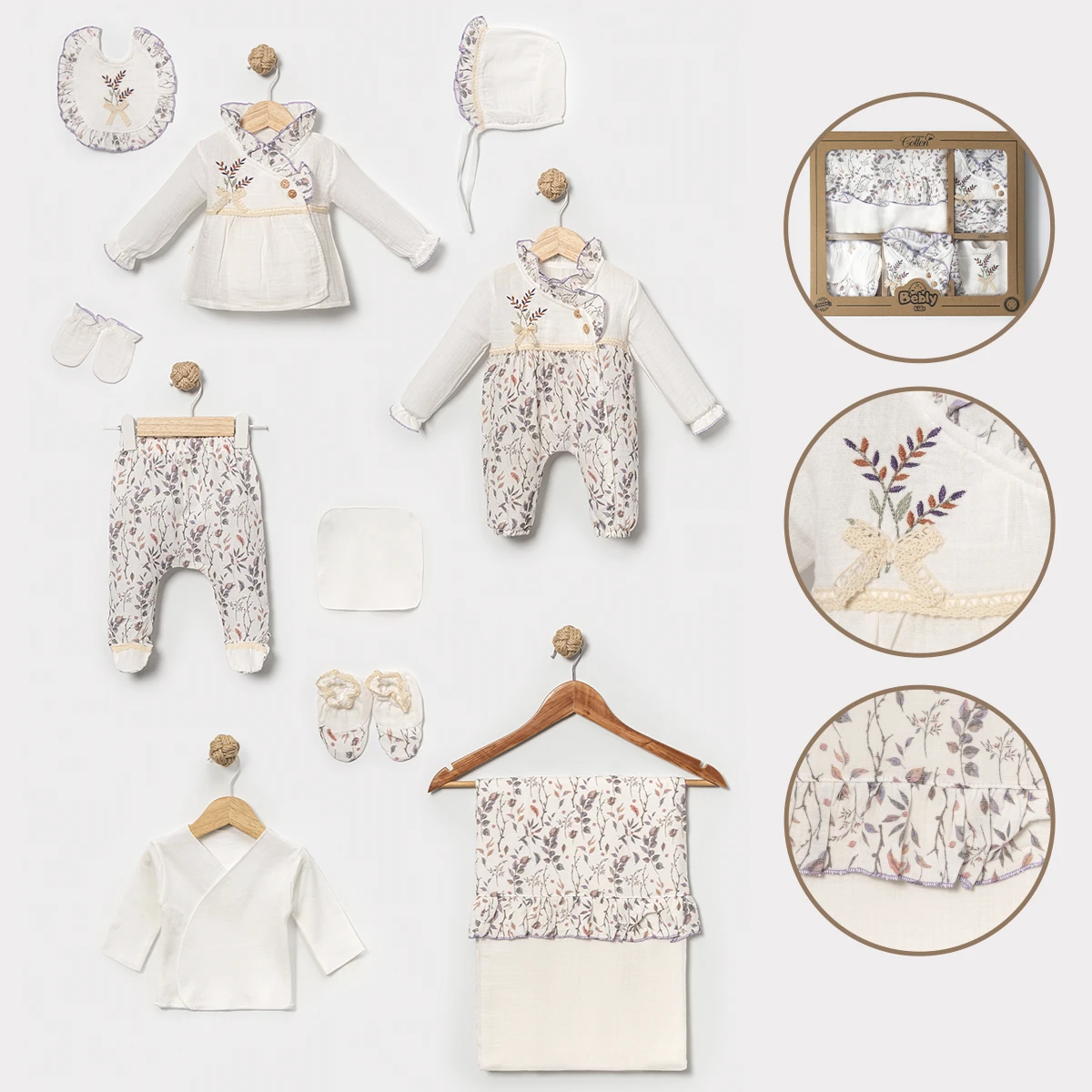 BEBLY KIDS KIZ 0-3 AY ÇİÇEK BAHÇESİ MÜSLİN 10LU SE