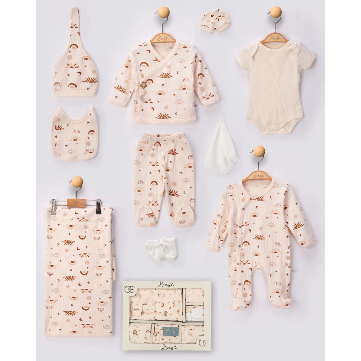 BEGİ UNISEX 0-3 AY GÖKKUŞAĞI DESEN 10LU SET