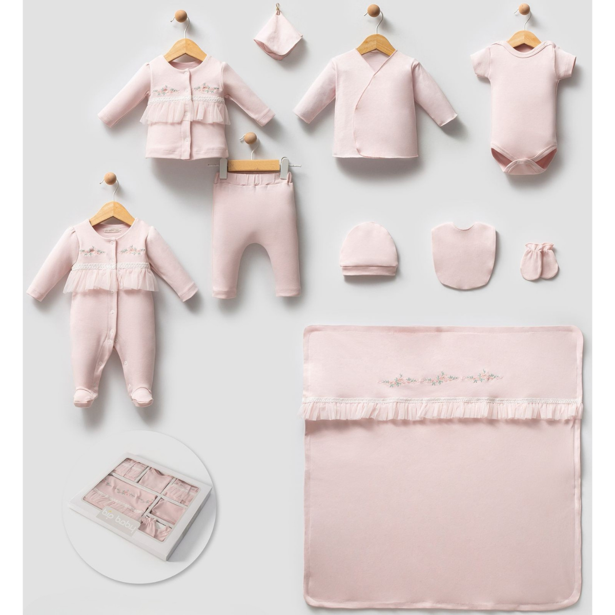 BİP BABY KIZ 0-3 AY ÇİÇEK NAKIŞLI TÜLLÜ 10LU SET