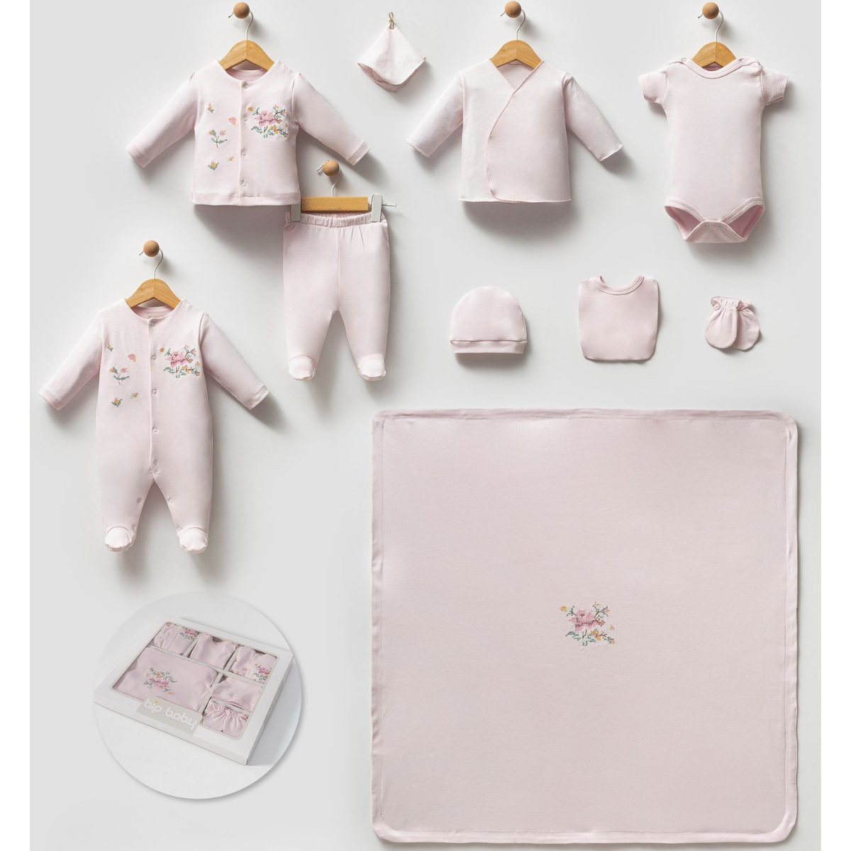 BİP BABY KIZ 0-3 AY GÜL KANAVİÇELİ 10LU SET