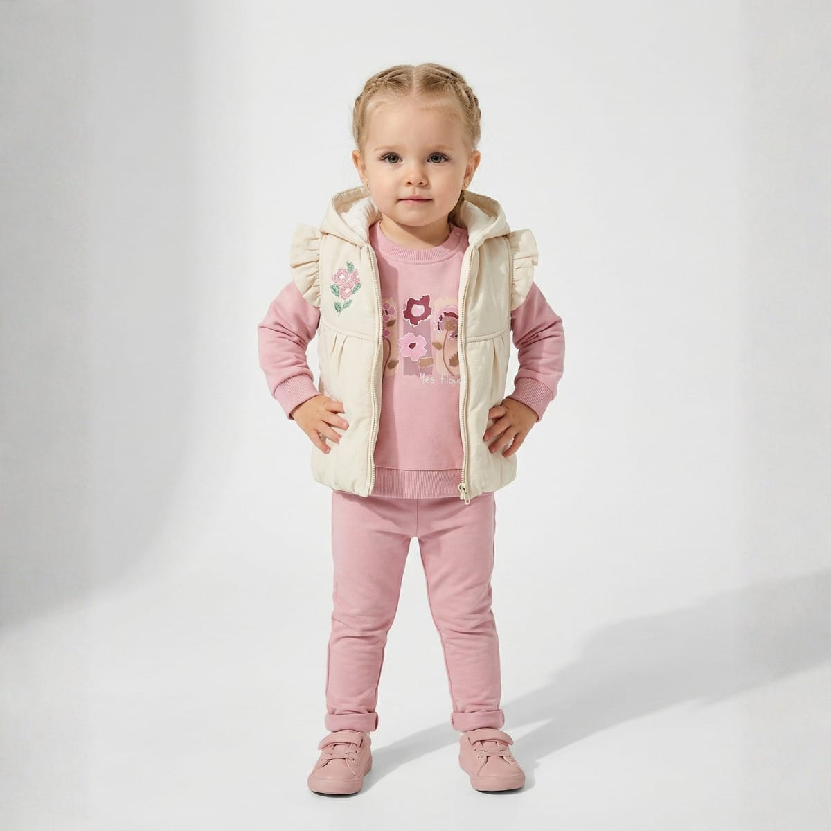 CANCUNO GIRL 9-12-18 MONTHS RIBBLE FLOWER PATTERNED VEST