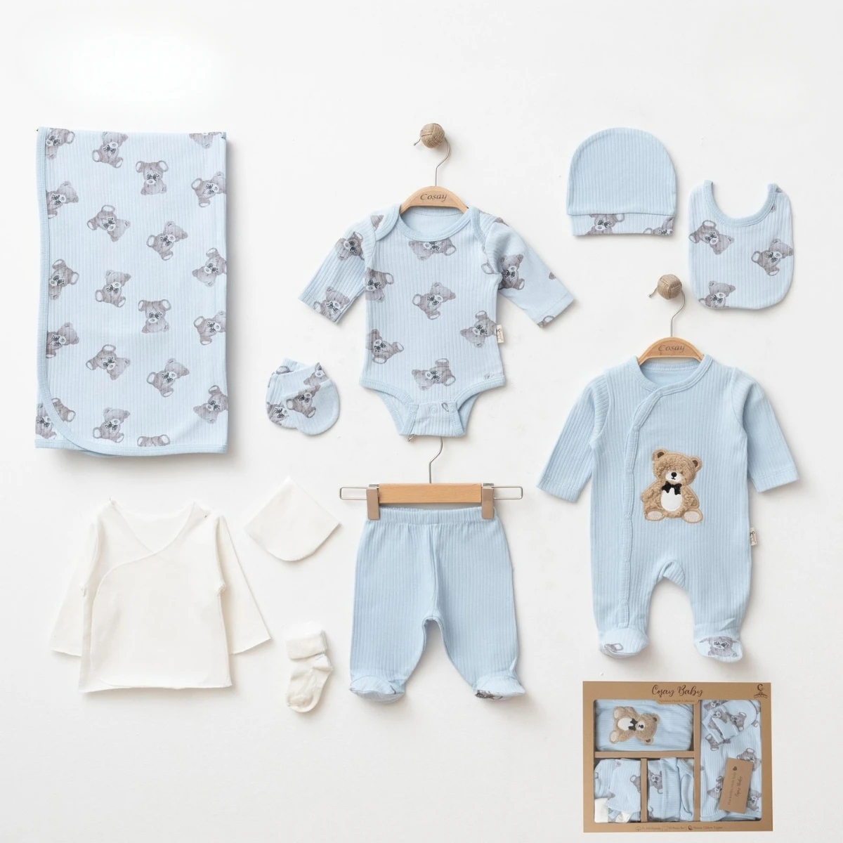 COŞAY BEBE ERKEK 0-3 AY PELUŞ AYICIKLI 10LU SET