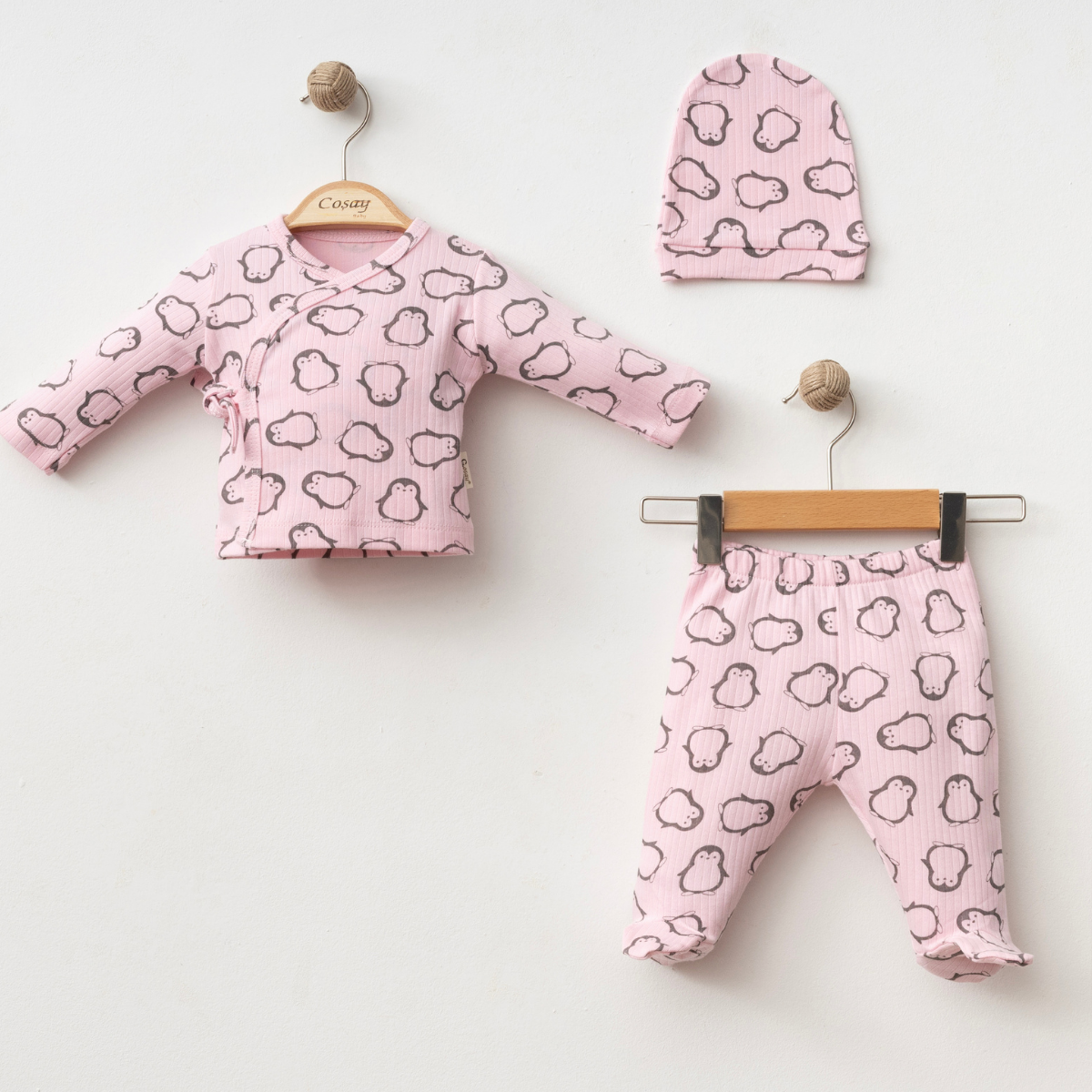 COŞAY BEBE ERKEK 0-3 AY PENGUEN BASKILI 3LÜ SET