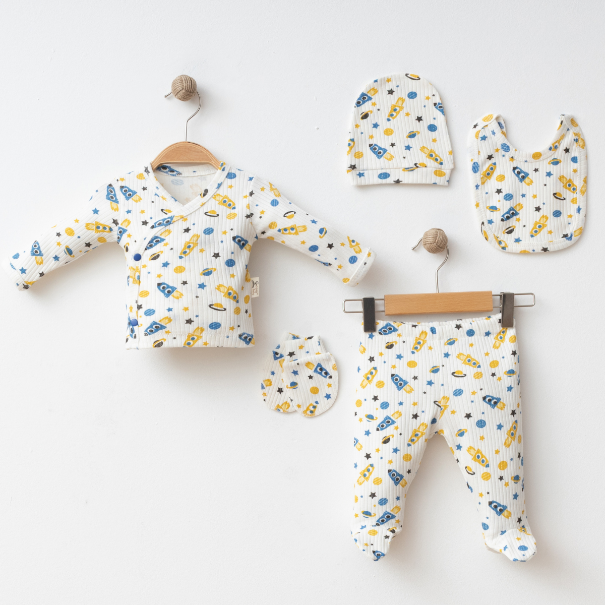 COŞAY BEBE ERKEK 0-3 AY ROKET BASKILI 5Lİ SET