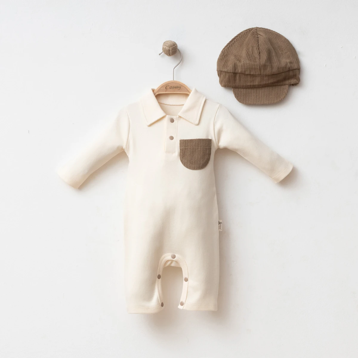 COŞAY BEBE ERKEK 6-9-12 AY CEPLİ ŞAPKALI TULUM