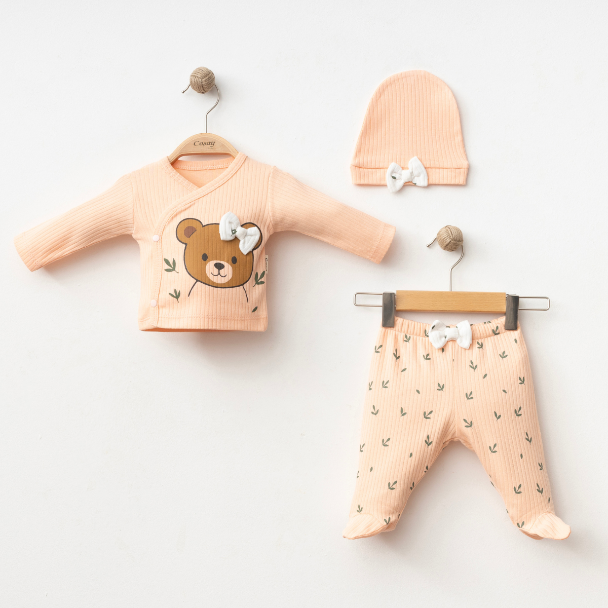 COŞAY BEBE KIZ 0-3 AY AYICIK BASKILI 3LÜ TAKIM