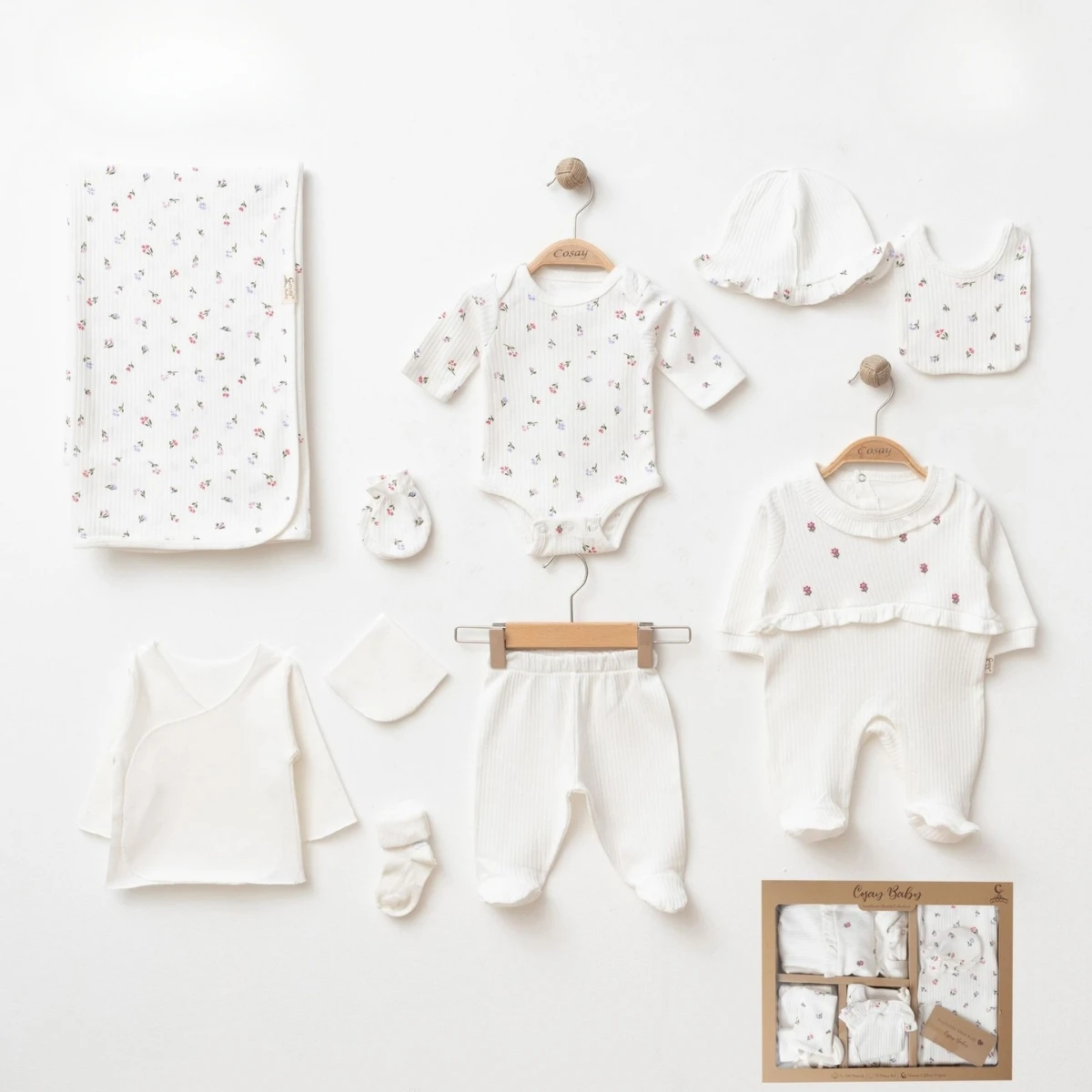 COŞAY BEBE KIZ 0-3 AY ÇİÇEK NAKIŞLI 10LU SET