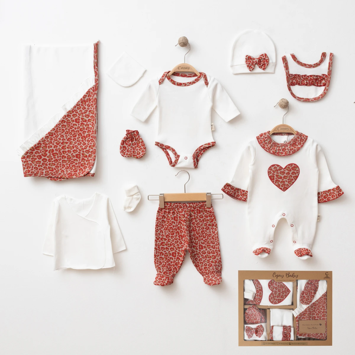 COŞAY BEBE KIZ 0-3 AY LEOPAR KALP NAKIŞLI 10 LU SE