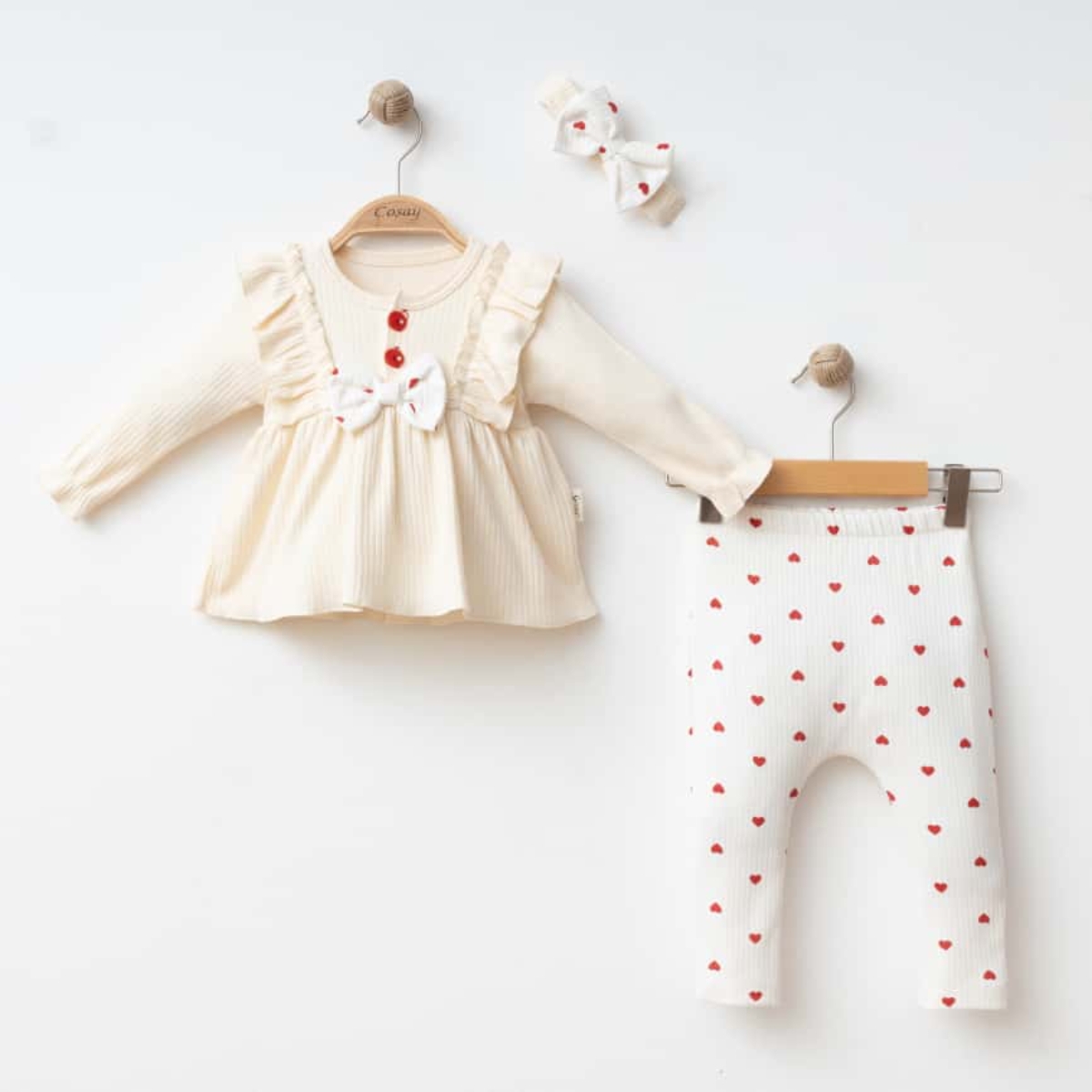 COŞAY BEBE KIZ 6-9-12 AY FIRFIRLI KALPLİ 3LÜ TAKIM