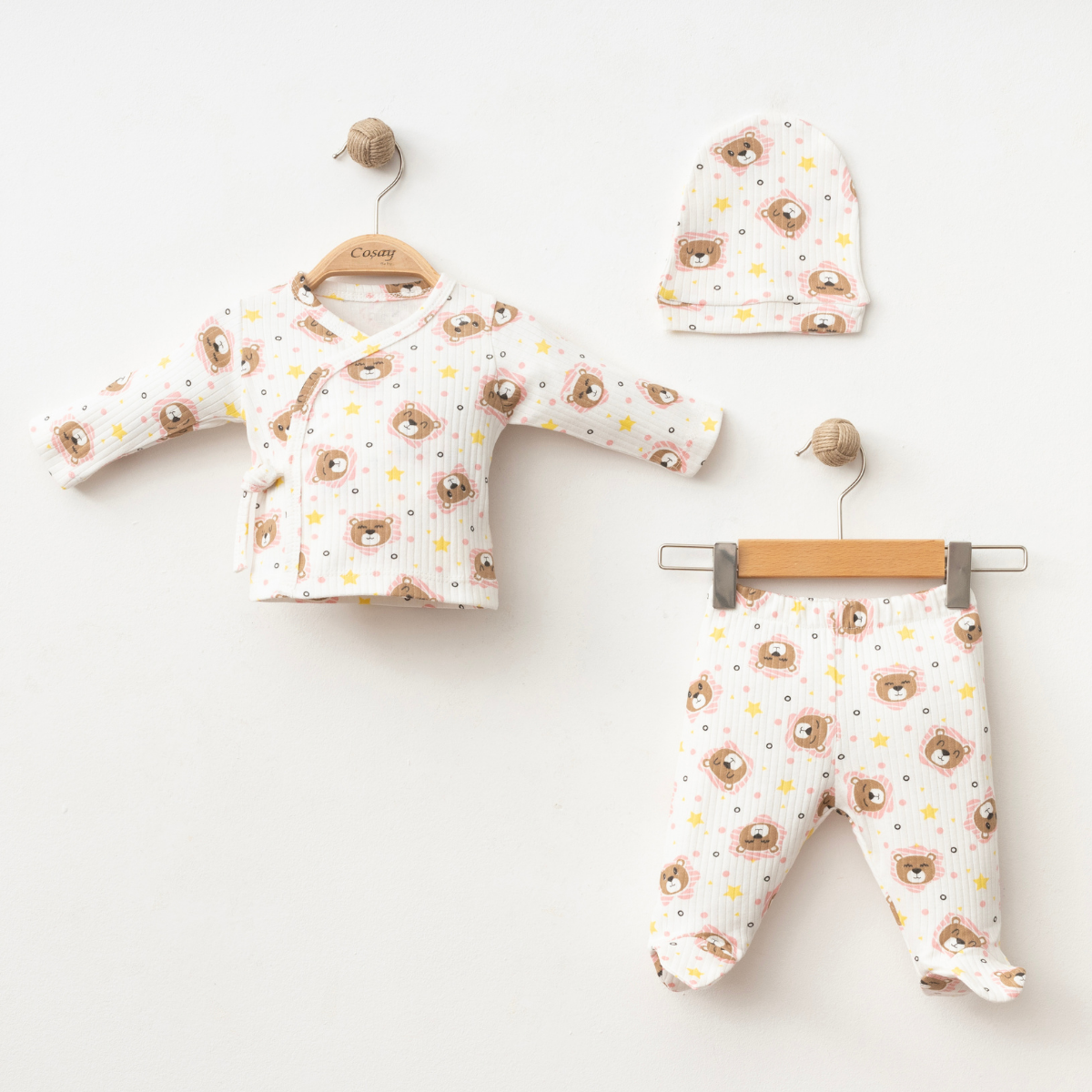 COŞAY BEBE UNISEX 0-3 AY YILDIZLI AYICIK 3LÜ SET