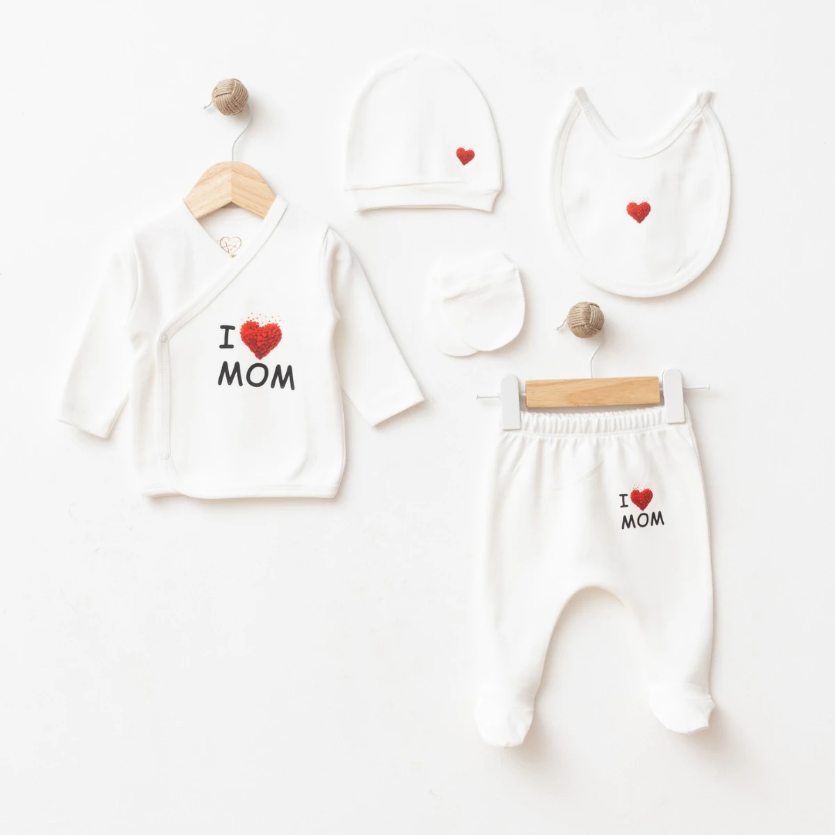 ESYA BABY UNISEX 0-3 AY I LOVE MOM PENYE 5Lİ SET