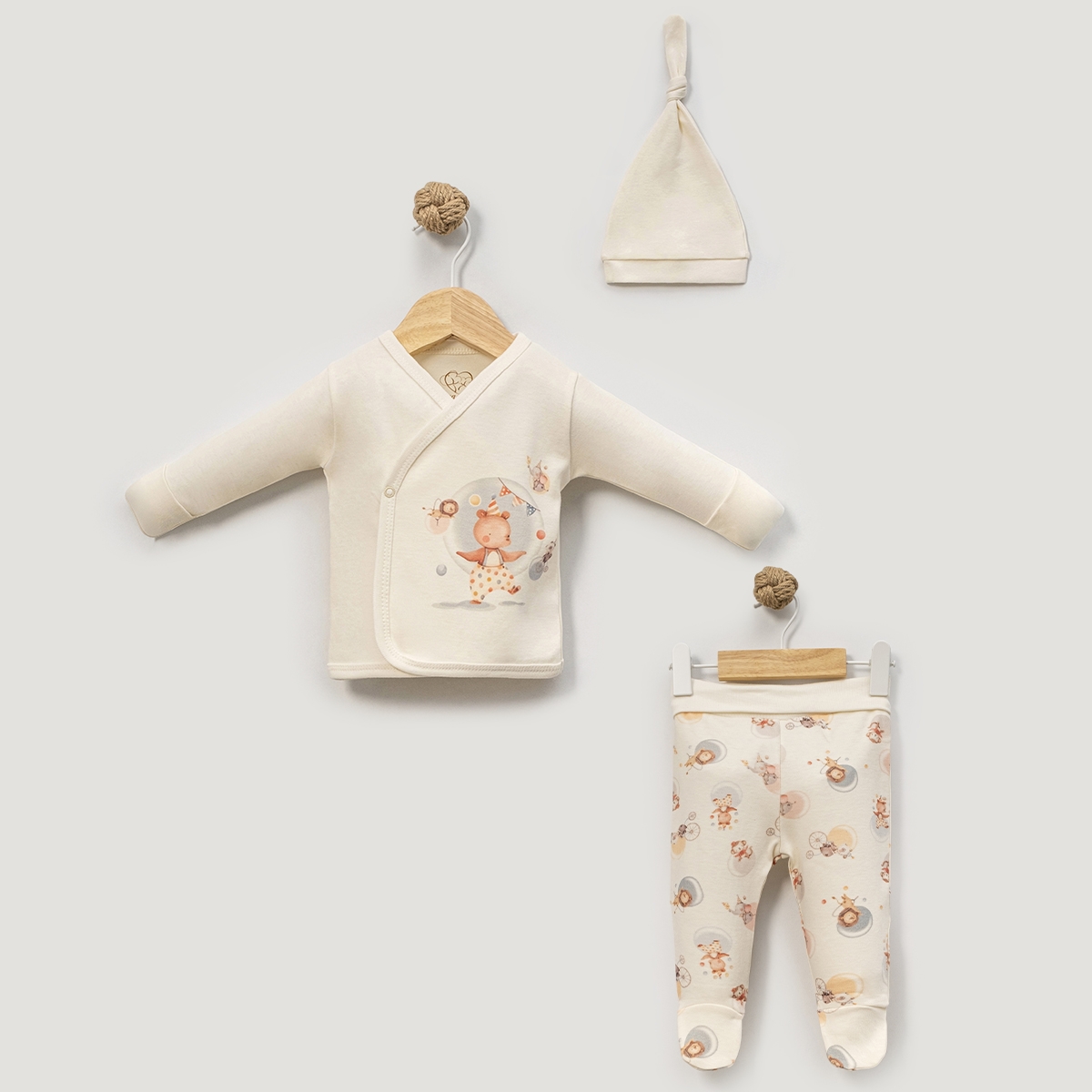 ESYA BABY UNISEX 0-3 AY SİRK DESEN 3LÜ SET 