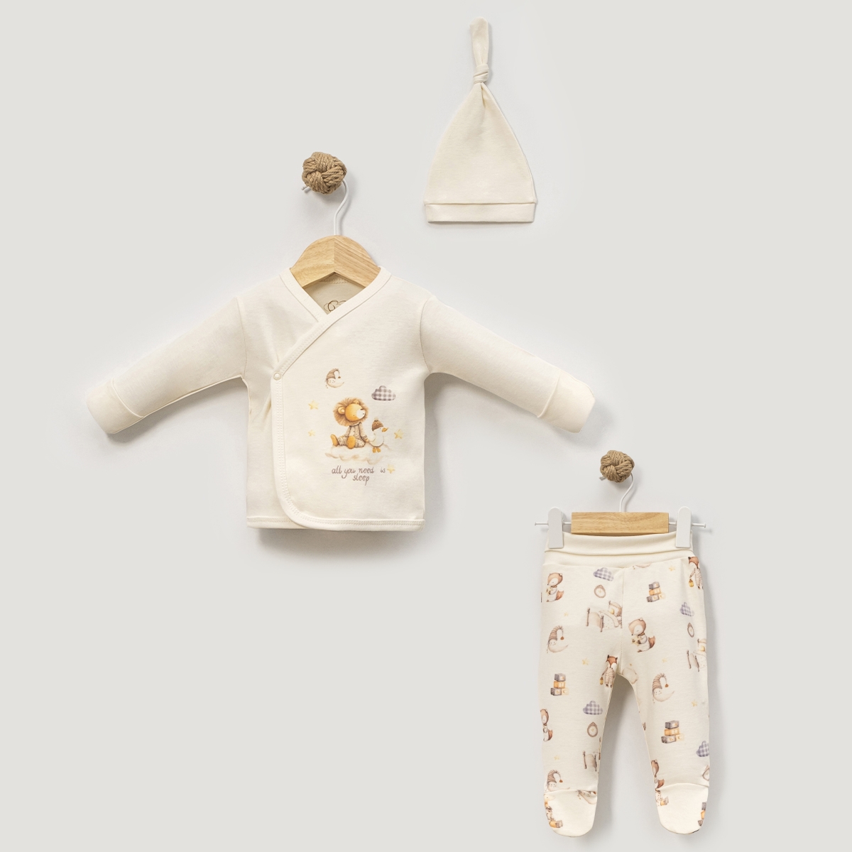 ESYA BABY UNISEX 0-3 AY UYKUCU ASLAN 3LÜ SET