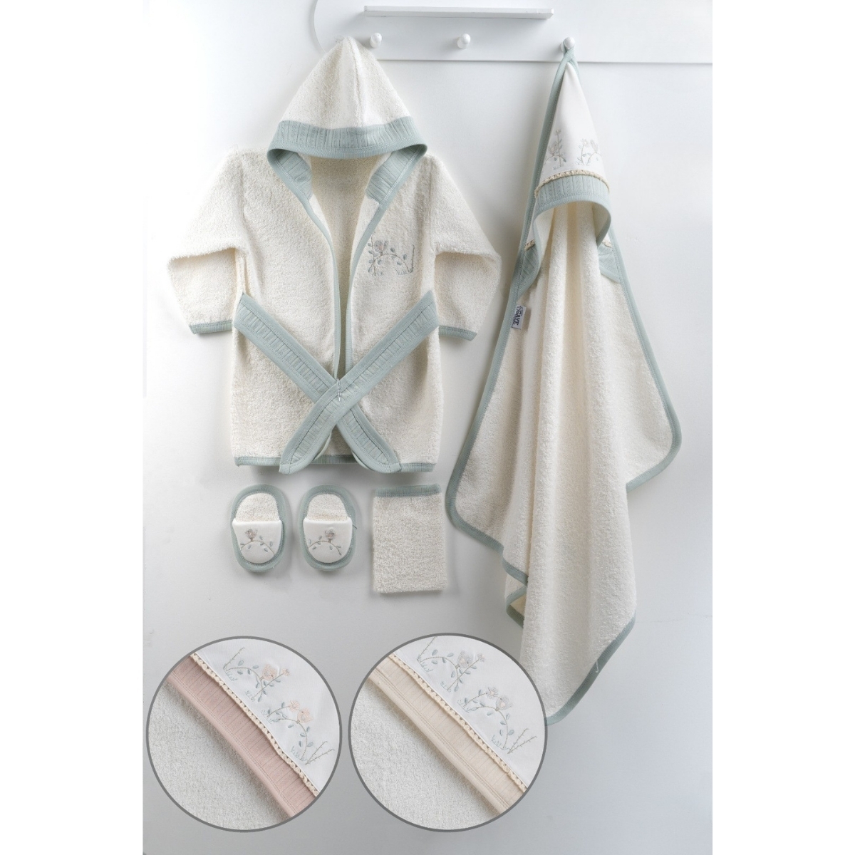 GAYE BEBE KIZ 0-12 AY ÇİÇEKLİ KUŞLU BORNOZ SET