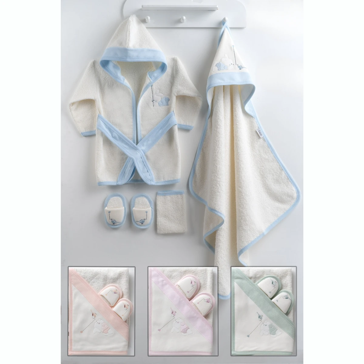 GAYE BEBE UNISEX 0-12 AY KALPLİ KUŞ BORNOZ SET