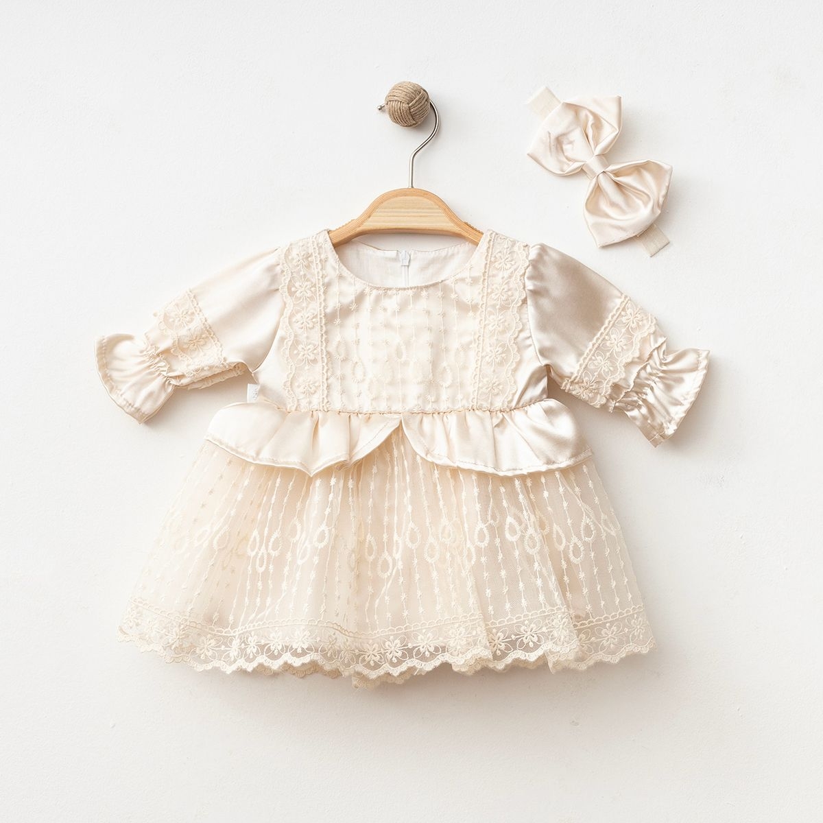 IŞIL BABY KIZ 0-3 AY FİYONK VE TÜLLÜ SATEN ELBİSE