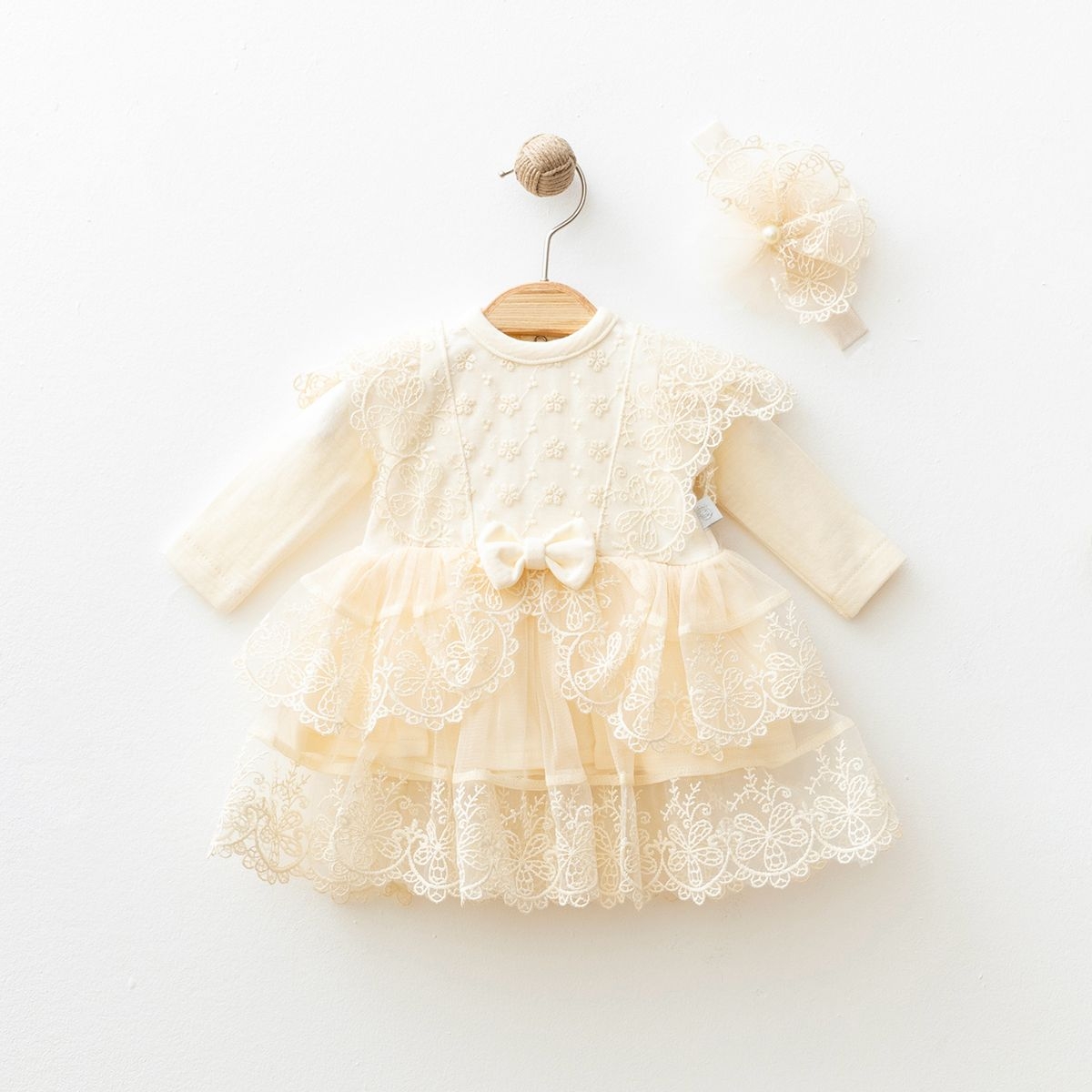IŞIL BABY KIZ 3-6-9-12 AY DANTELLİ ELBİSE