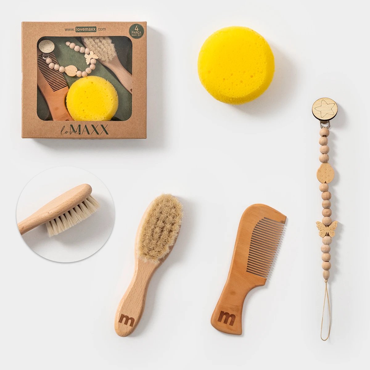 LOVEMAXX EMZİK TUTACAĞI, TARAK, FIRÇA, SÜNGER SETİ