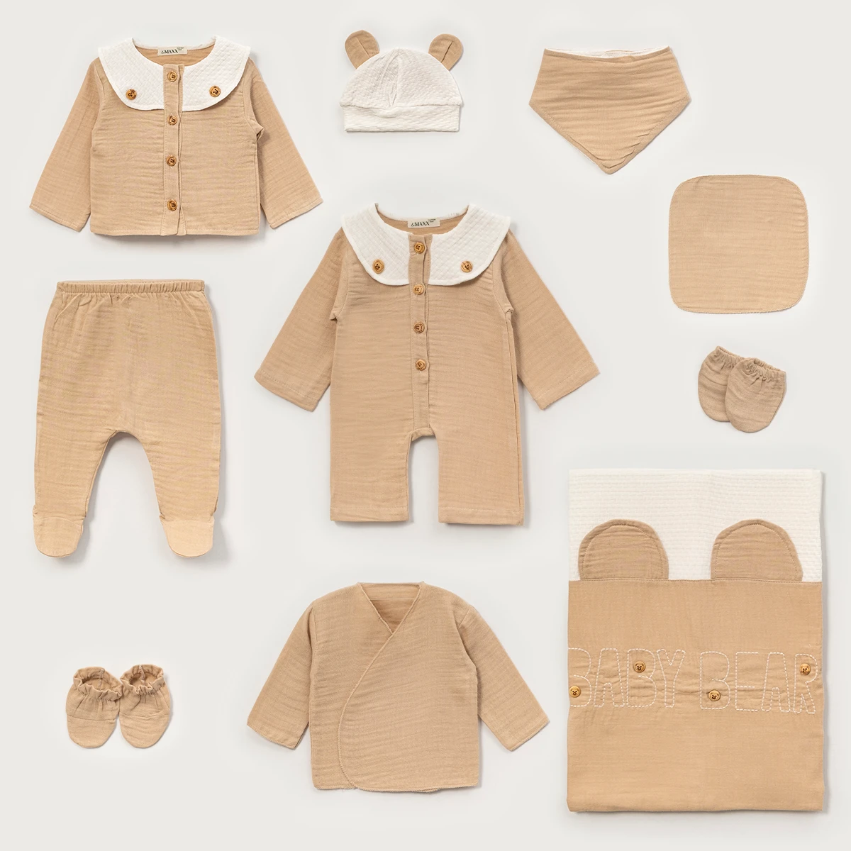 LOVEMAXX ERKEK 0-3 AY BABY BEAR MÜSLİN 10LU SET
