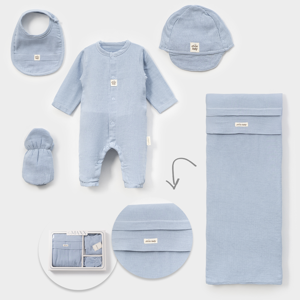 LOVEMAXX ERKEK 0-3 AY SHINE BOY MÜSLİN KUTULU 5Lİ SET