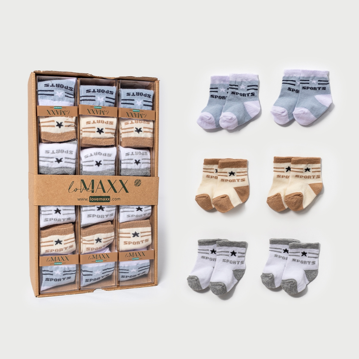 LOVEMAXX ERKEK 0/3-3/6 AY 5Lİ ÇORAP 12Lİ KUTU