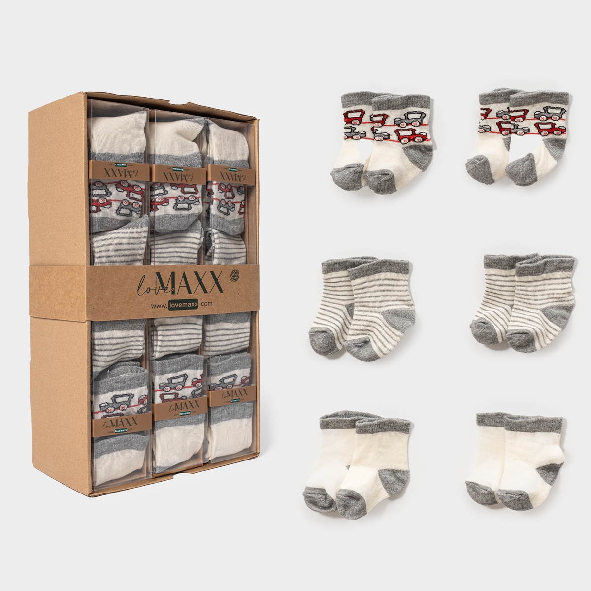 LOVEMAXX ERKEK 0/3-3/6 AY ARABA 6LI ÇORAP 12Lİ BOX