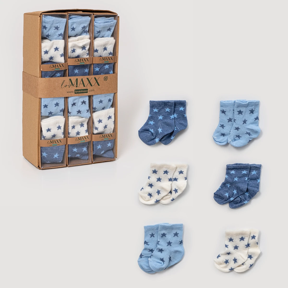 LOVEMAXX ERKEK 0/3-3/6 AY STARS 6LI ÇORAP 12Lİ BOX