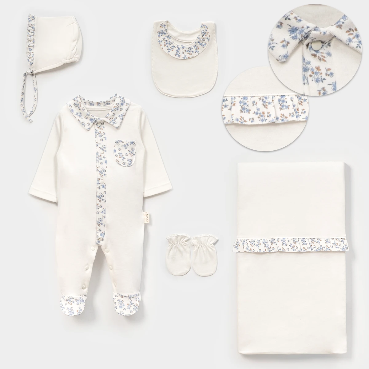LOVEMAXX KIZ 0-3 AY ÇİÇEK BASKILI ASKILI 6LI SET