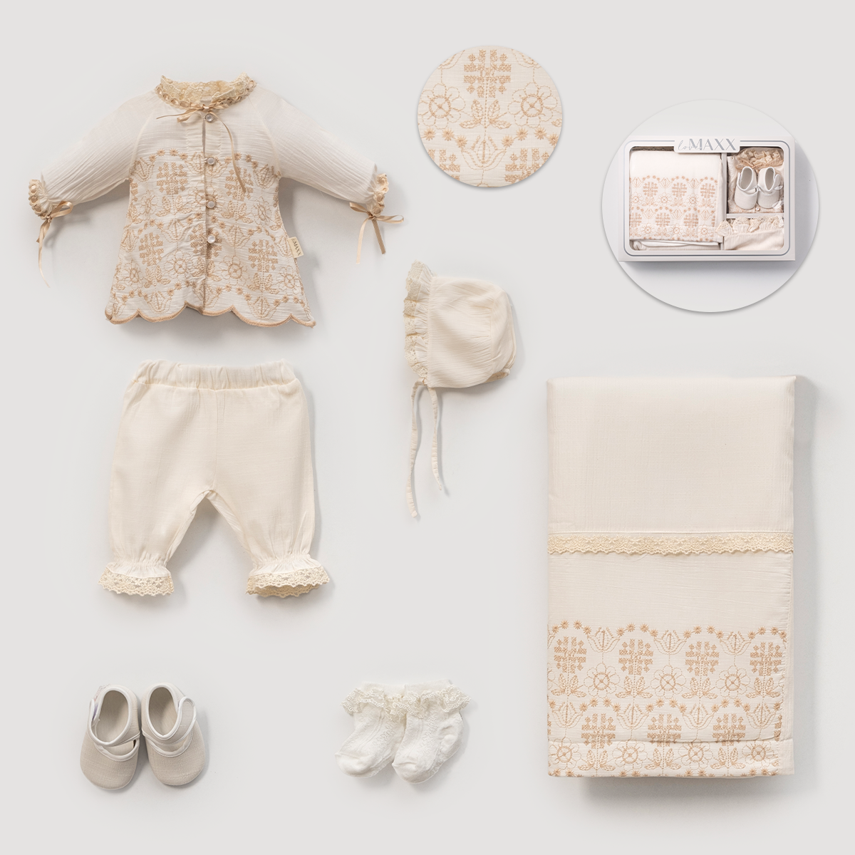 LOVEMAXX KIZ 0-3 AY DANTELLİ NAKIŞLI KUTULU 6LI SET
