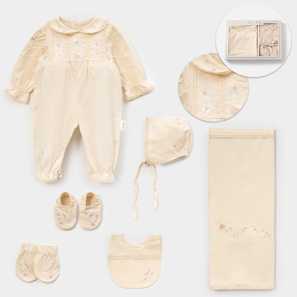 LOVEMAXX KIZ 0-3 AY KELEBEK NAKIŞLI KUTULU 6LI SET