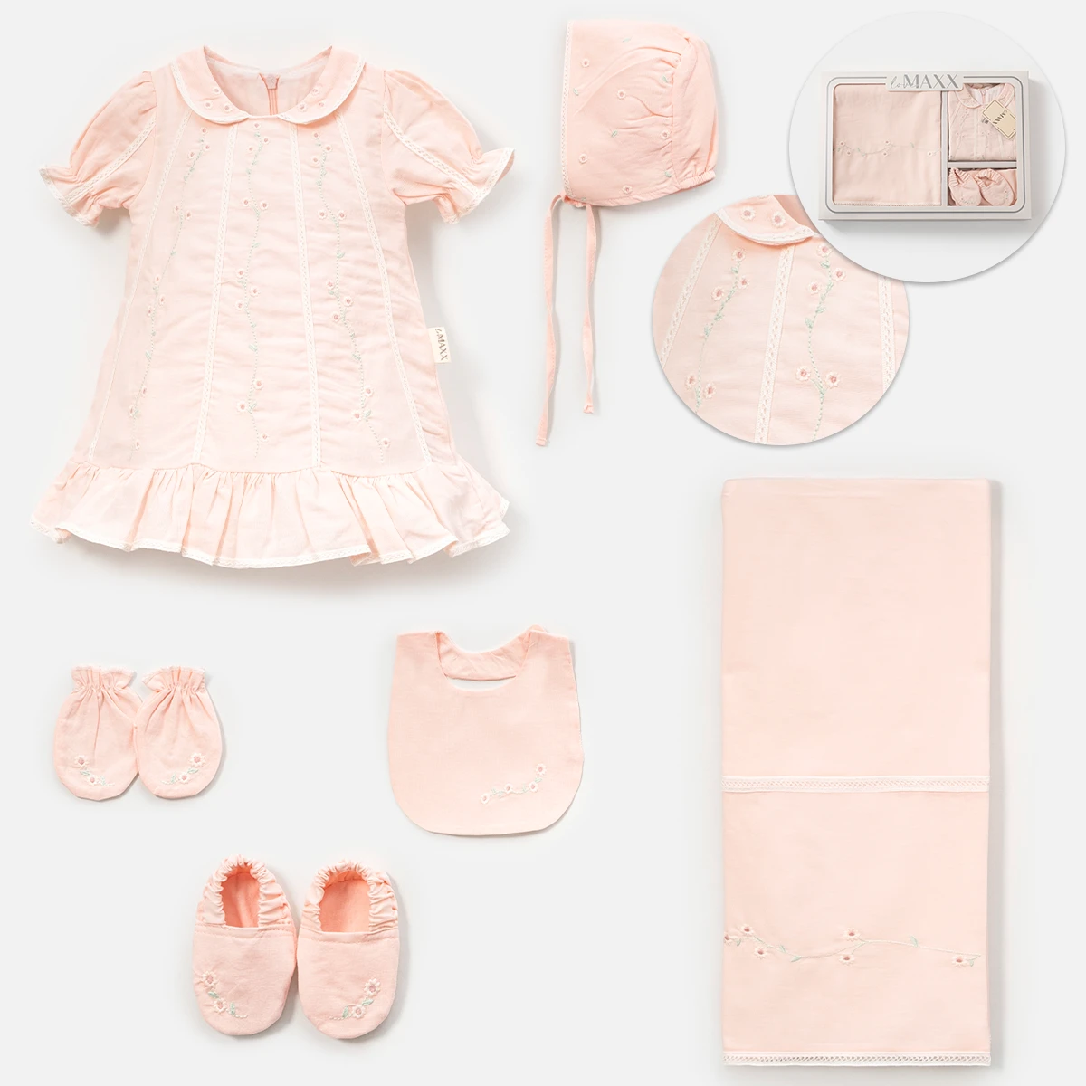 LOVEMAXX KIZ 0-3 AY PAPATYA NAKIŞLI KUTULU 6LI SET