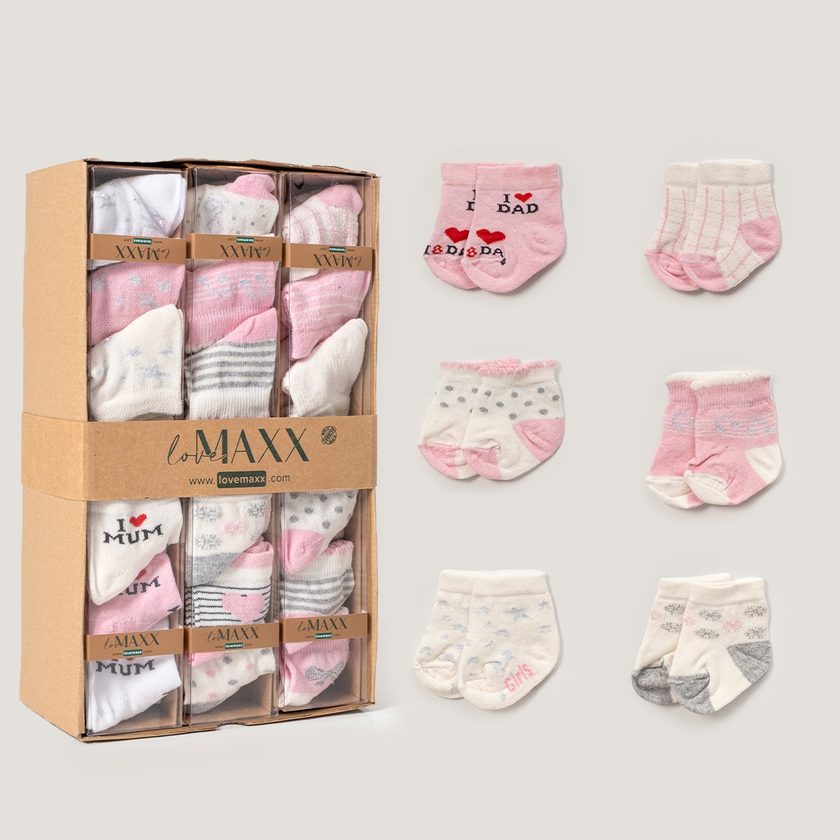 LOVEMAXX KIZ 0/3-3/6 AY 6LI ÇORAP 12Lİ KUTU