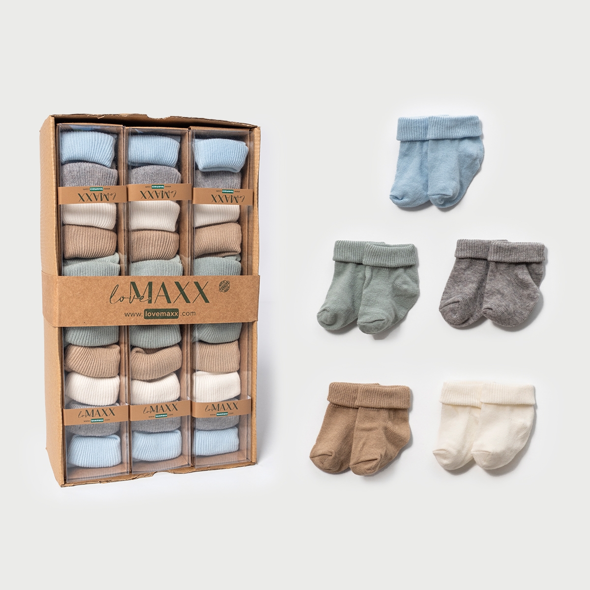 LOVEMAXX UNISEX 0/3-3/6 AY 5Lİ ÇORAP 12Lİ KUTU