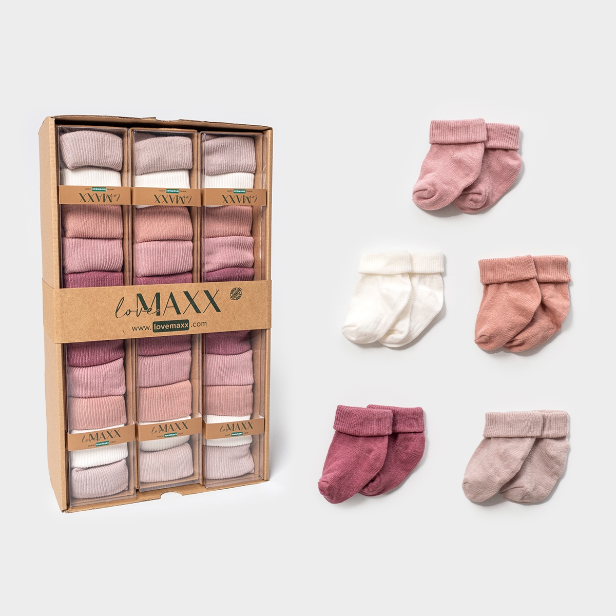 LOVEMAXX UNISEX 0/3-3/6 AY 5Lİ ÇORAP 12Lİ KUTU