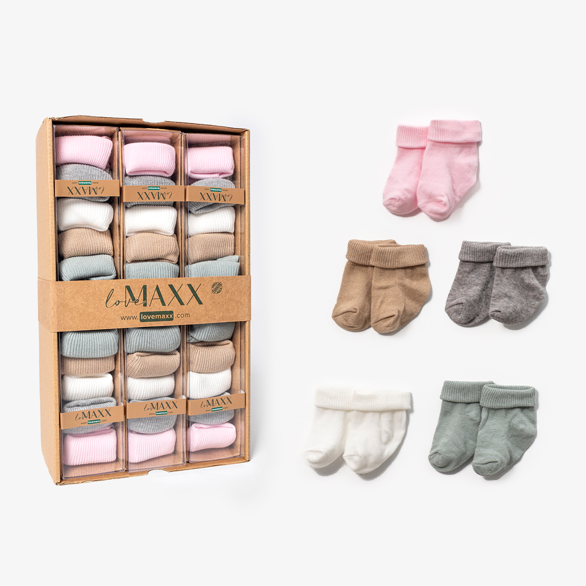 LOVEMAXX UNISEX 0/3-3/6 AY 5Lİ ÇORAP 12Lİ KUTU