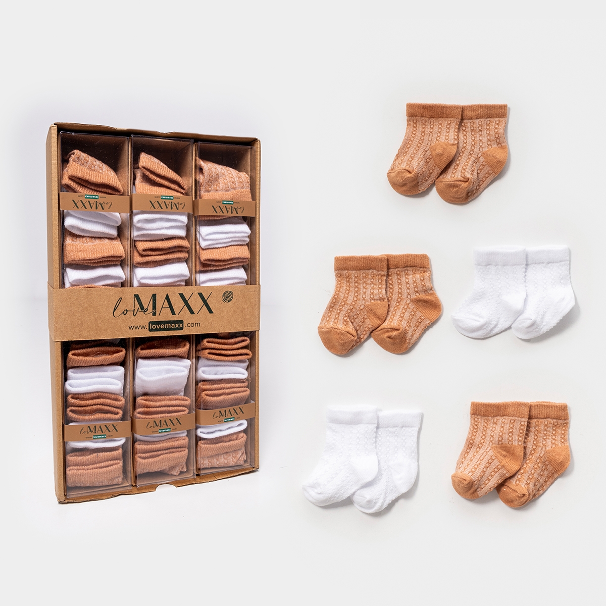 LOVEMAXX UNISEX 0/3-3/6 AY JAKARLI 5Lİ ÇORAP 12Lİ