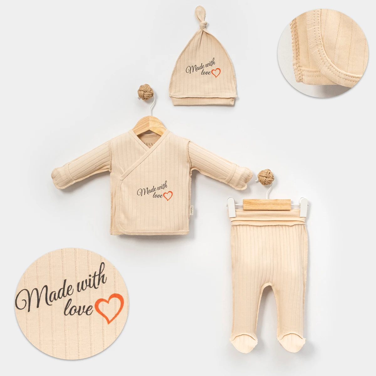 LOVEMAXX UNISEX 0/3-3/6 AY MADE W/ LOVE 3LÜ TAKIM