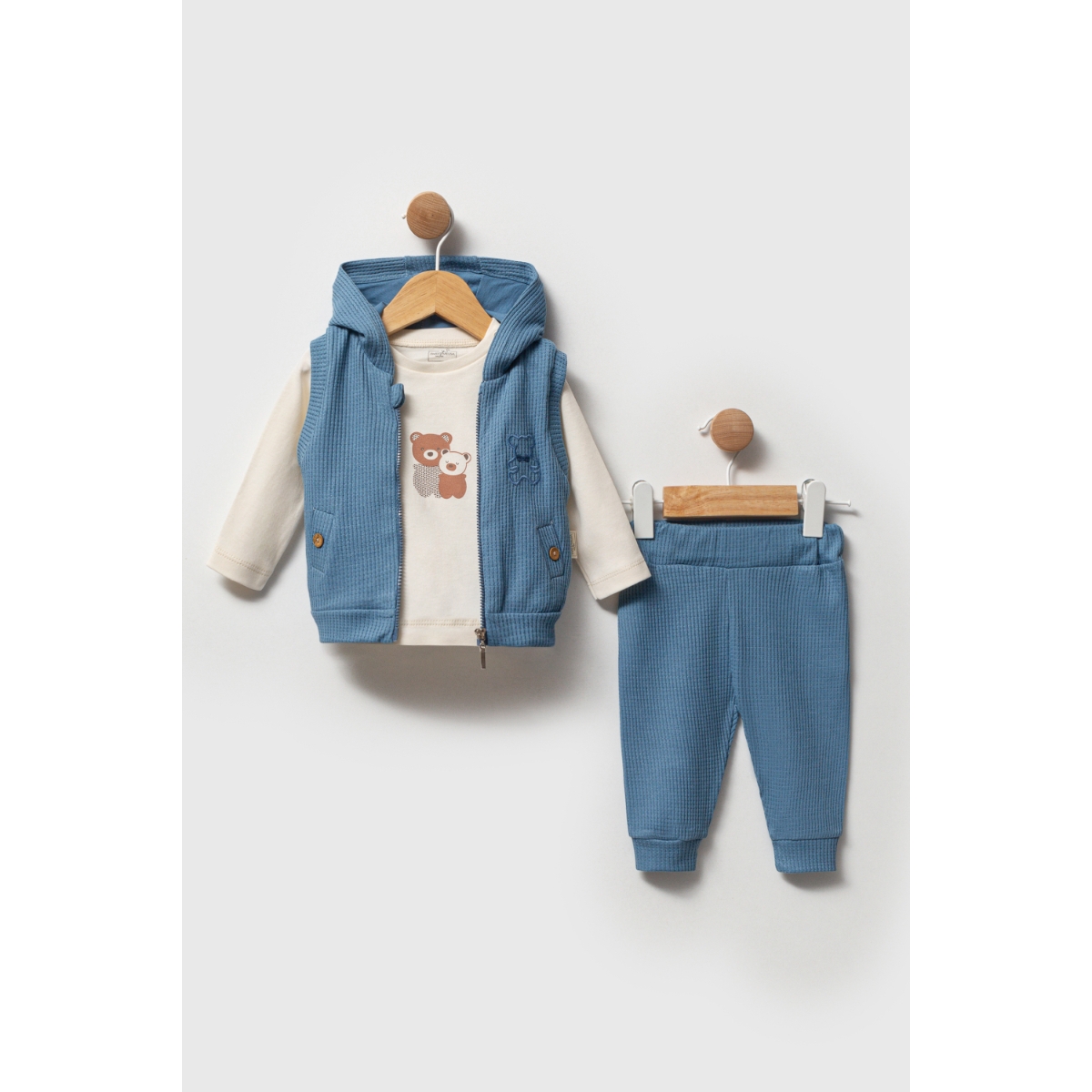 MELİSA BEBE ERKEK 3-6-9-12 AY AYICIK YELEKLİ TAKIM