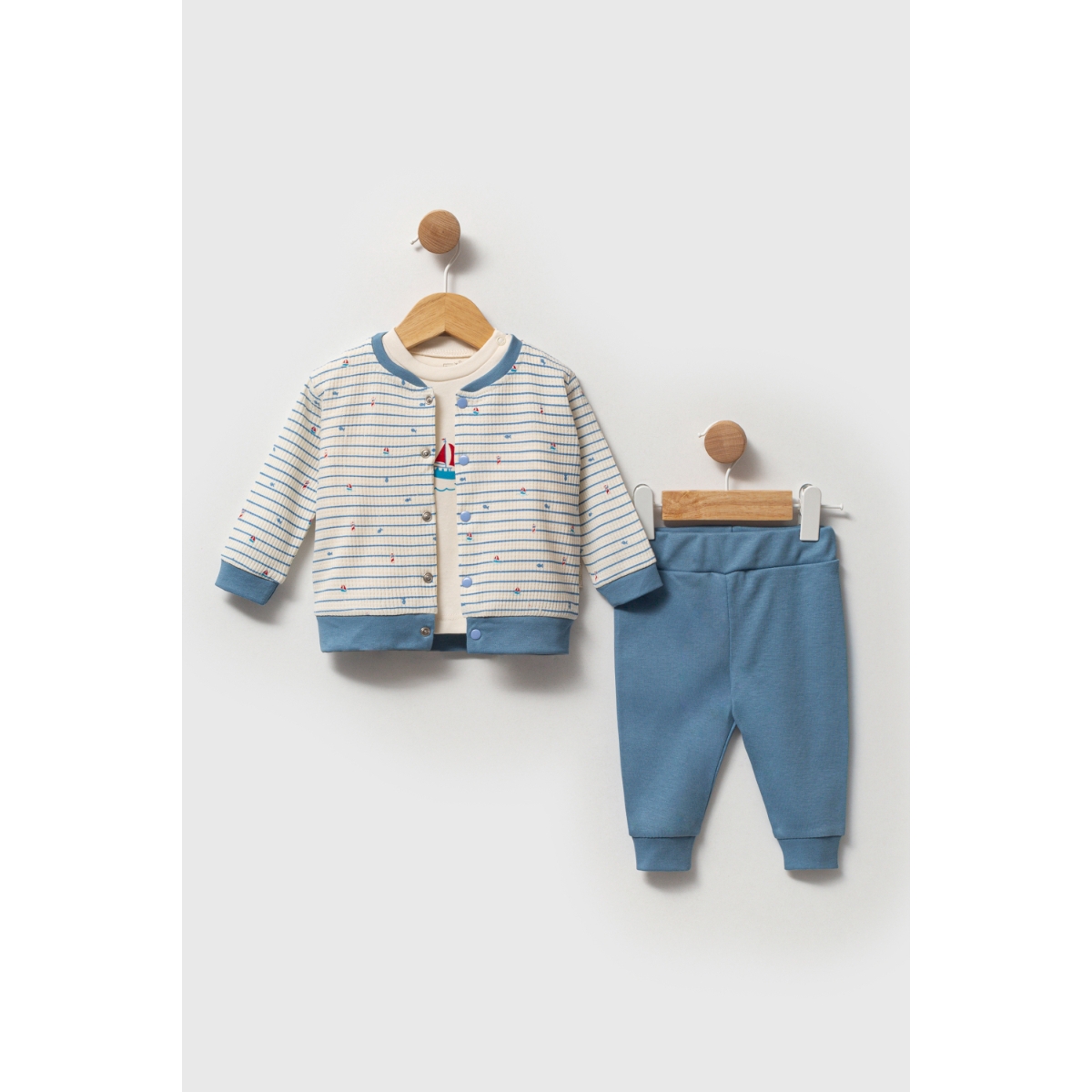 MELİSA BEBE ERKEK 3-6-9-12 AY YELKENLİ 3LÜ TAKIM