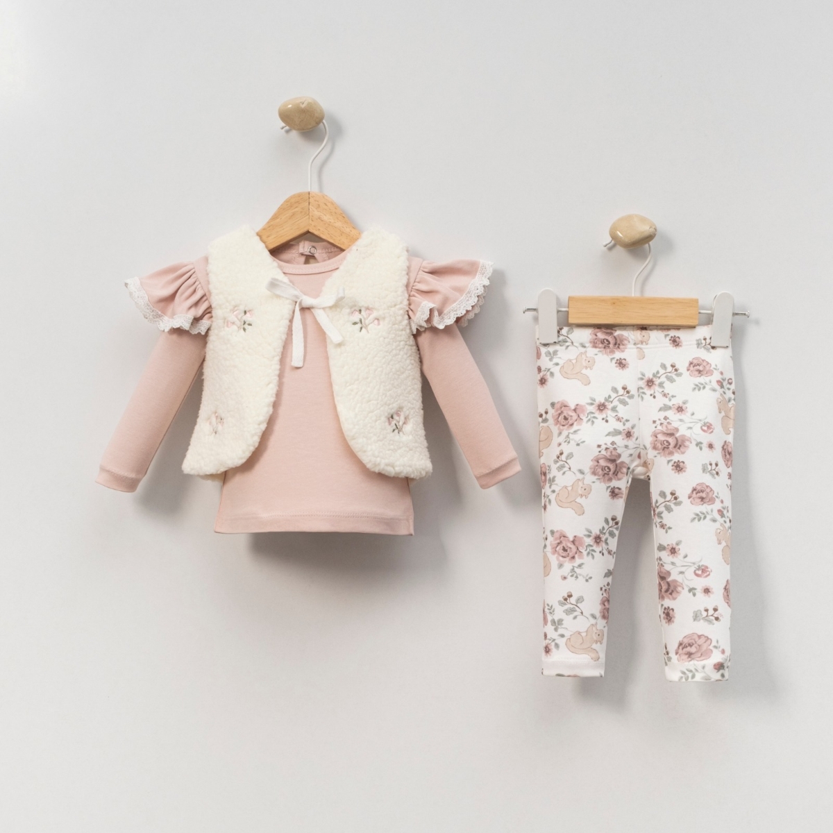 MİNİ CAYZEN KIZ 3-6-9-12 AY PELUŞ YELEKLİ 3LÜ TAKIM