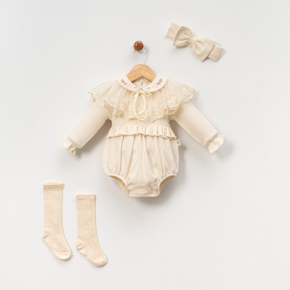 MİNİ CAYZEN KIZ 3-6-9 AY MOBİL DANTELLİ ROMPER