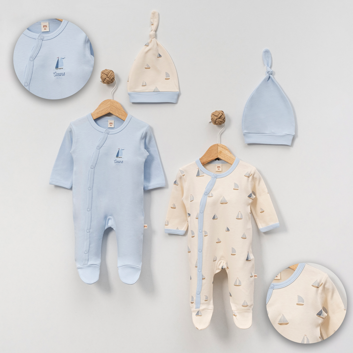 MİNİSSE UNISEX 3-6 AY YELKEN BASKILI 2Lİ TULUM
