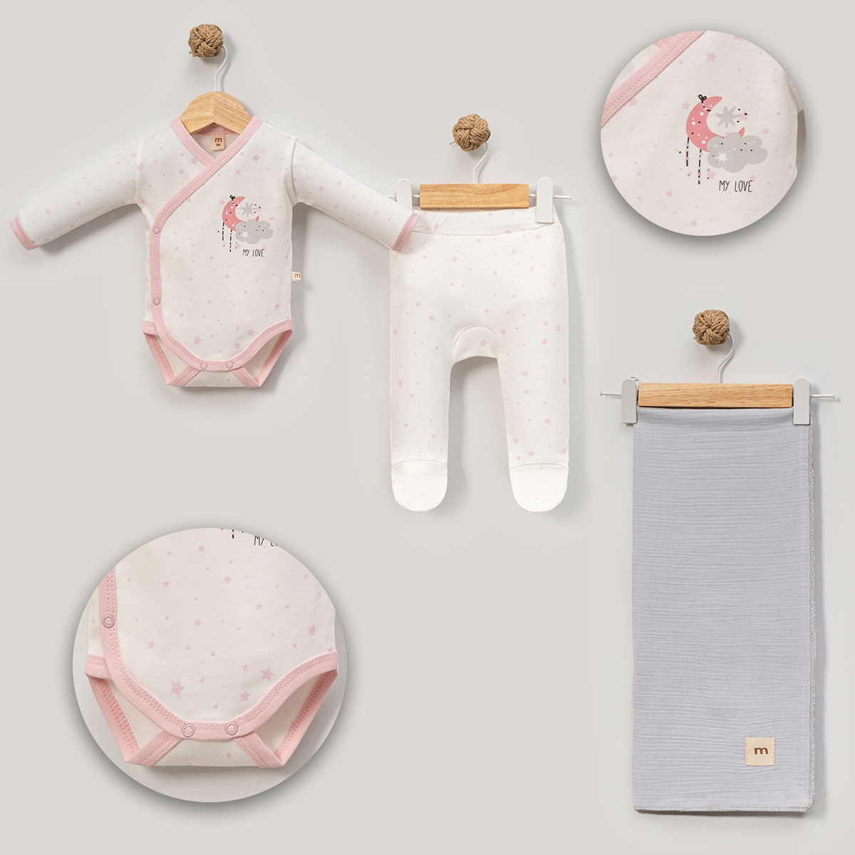 MİNİSSE UNISX 3-6 AY FİL YILDIZ BODY BATTANİYE SET