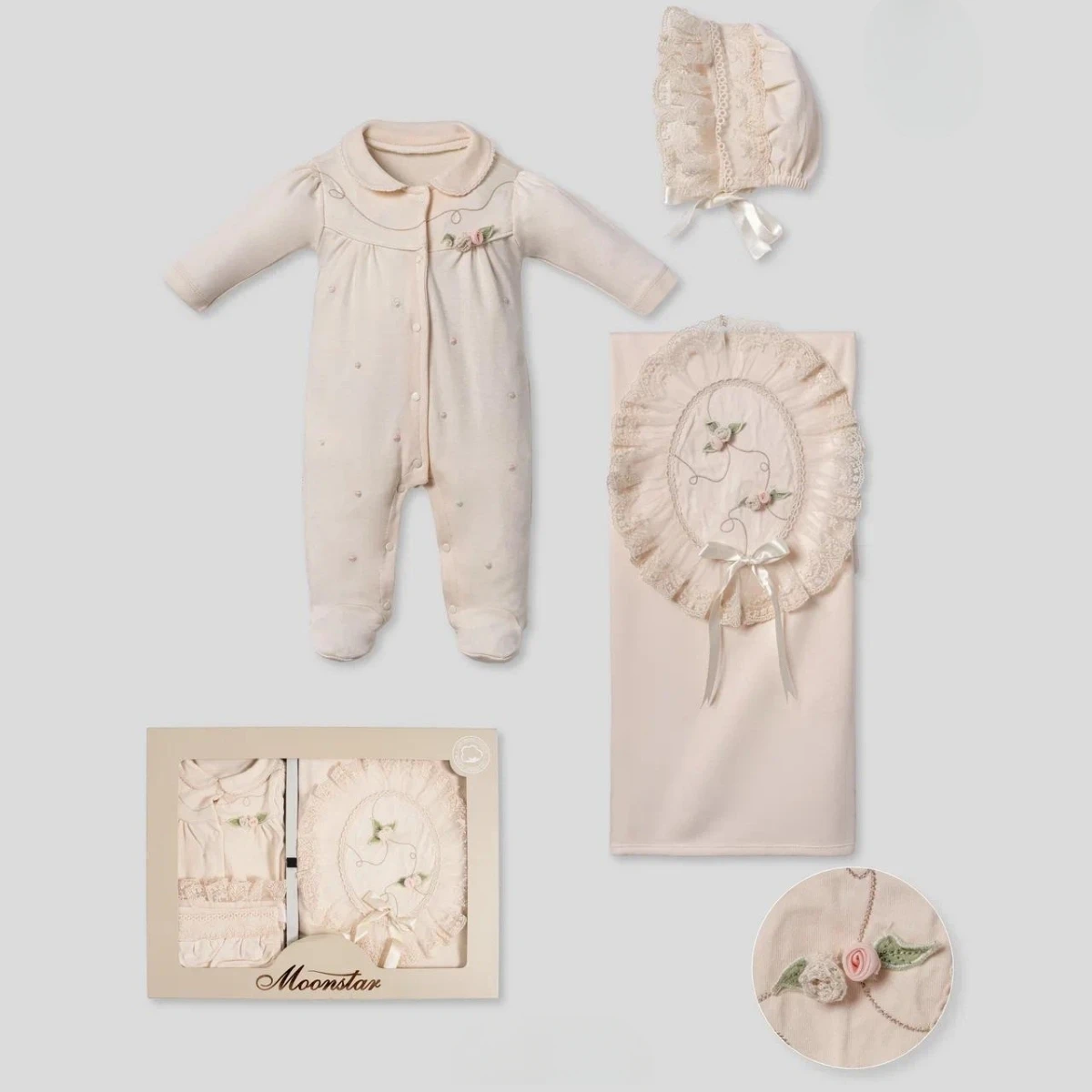MOONSTAR KIZ 0-3 AY BEBEK 3LÜ SET