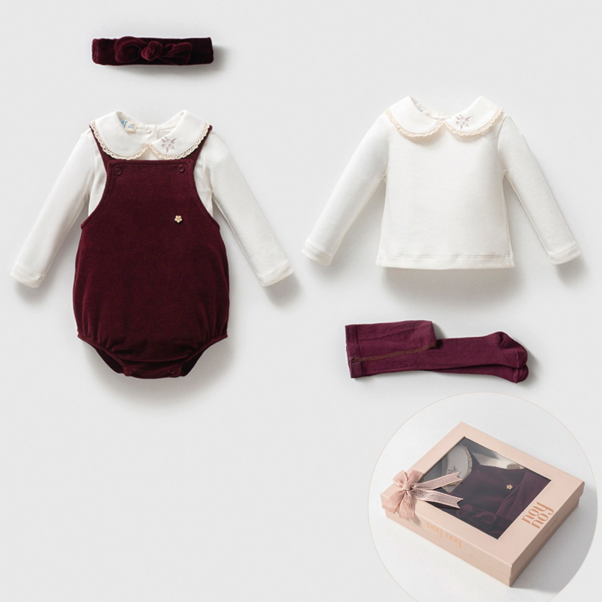 NOYNOY KIZ 3-6 AY KADİFE TULUM BODY 4LÜ TAKIM