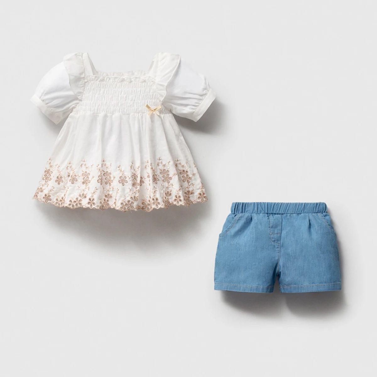 NOYNOY KIZ 9-24 AY GİPE DETAY BLUZ SHORT TAKIM